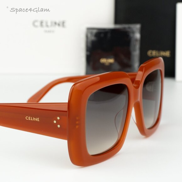 BRAND NEW Celine CL40263I 42F Shiny Orange Gradient Brown Geometric Sunglasses - Picture 4 of 8